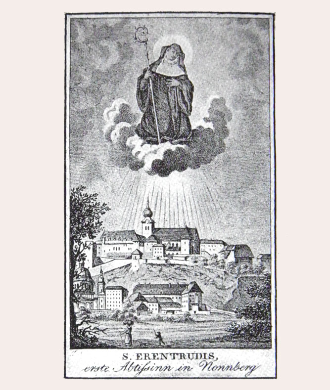 Andachtsbild aus dem 18. Jh. mit der Klosteransicht nach der Barockisierung des Turmes 1711.